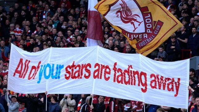 Liverpool banner against Man City reading "All of your stars are fading away"